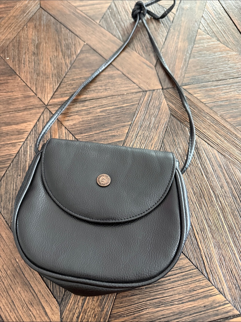 Rolfs Vintage Black Leather Saddle Bag Crossbody Purse Half Moon Shoulder Bag